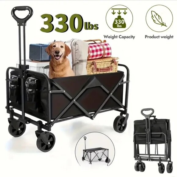 Foldable Grocery Pets Beach Garden Wagon Cart Drink Holders Large Capacity 330lb - Picture 3 of 10